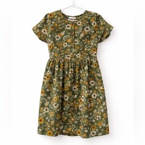 Little Lass Girls Green Floral Button Front Dress Size 6